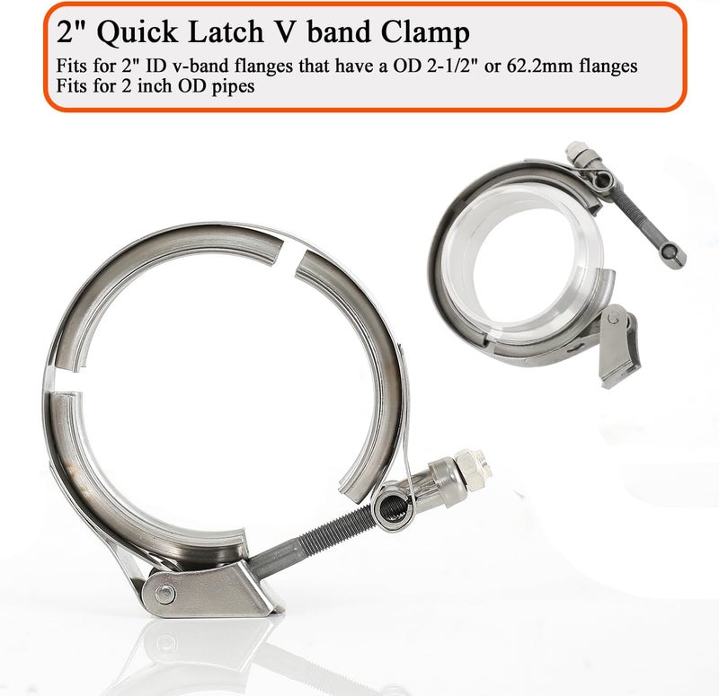 eLifecenter 2 Inch Exhaust V band Clamp T304 Stainless Steel with T-Bolt Quick Release Latch(No Flanges) - Image 2